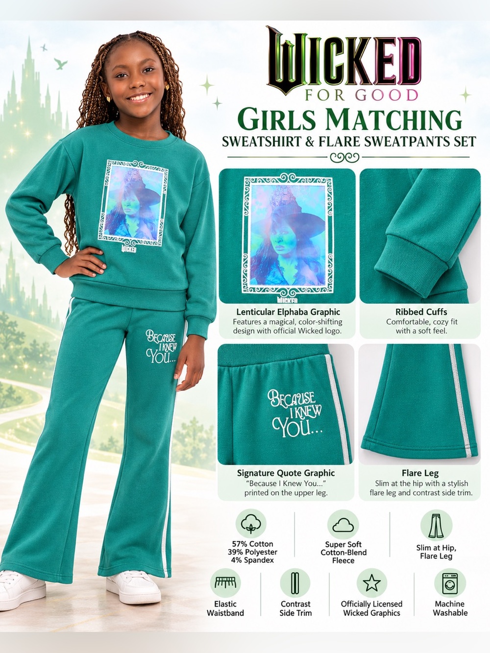 WICKED FOR GOOD GIRLS GRAPHIC SWEATSUIT- GREEN VARIOUS SIZES (NEW WITH TAGS) A36